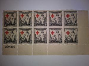 SCOTT # 702 RED CROSS ISSUE BLOCK OF 10 W/ PLATE # !! MINT HINGED