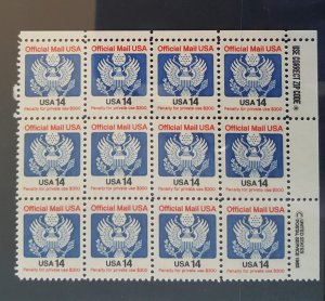 US SCOTT O129A Block of 12 with ZIP MNH