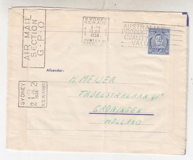 NETHERLANDS, 1938 KLM/KNILM Amsterdam-Batavia-Sydney, Australia & return cover.