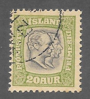 Iceland Scott O37 Used 20a Christain IX & Frederik Official stamp 2018 CV $6.00