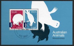 Australia SGMS4644 Australian Animals Monotremes miniature sheet U/M