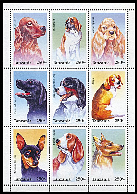 Tanzania 1437, MNH, Domestic Dogs miniature sheet