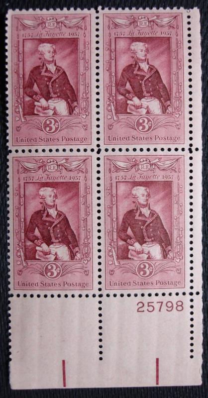 US #1097 MNH Plate Block of 4 Lafayette SCV $1.00 L16