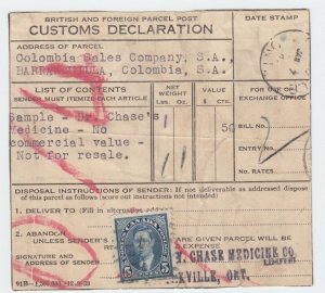 Customs DECLARATION to COLOMBIA 5c Sample rate very RARE to foreign destinations