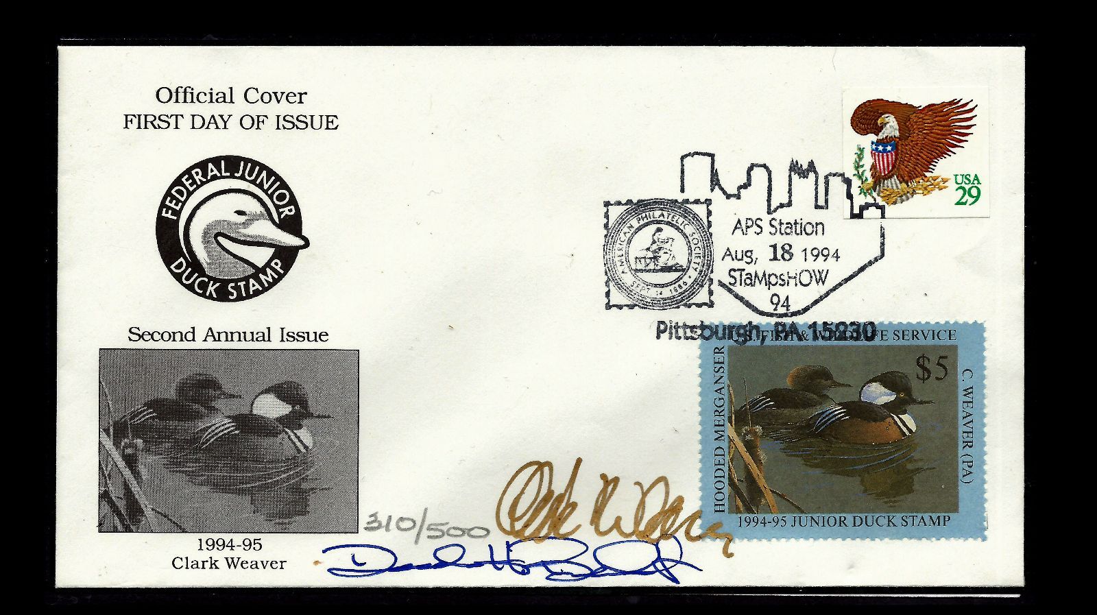 JDS2 1994 Federal Junior Duck Stamp FDC Artist & Designer Signed $200 ...