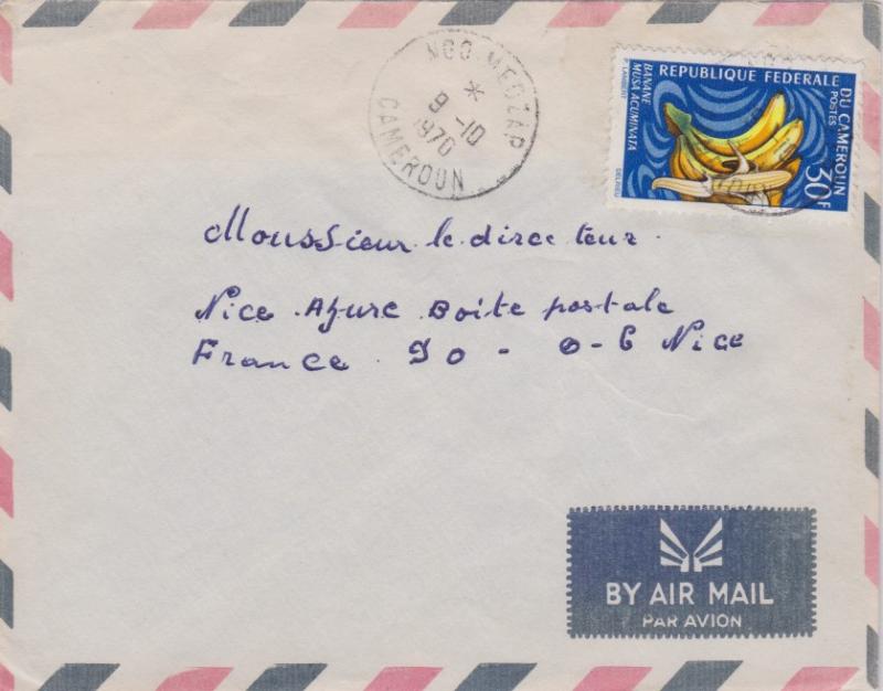 Cameroun 30F Bananas 1970 Ngo Medzap, Cameroun Airmail to Nice, France.  EURO...
