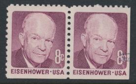 USA Used  SC# 1395  Eisenhower pair  imperf corner see details