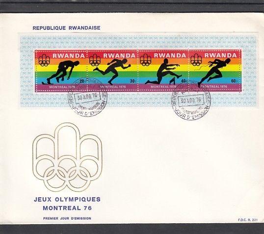 Rwanda, Scott cat. 770. Montreal Summer Olympics s/sheet. First day cover.