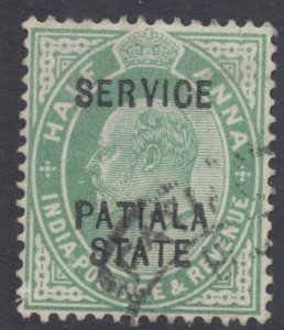 India Patiala Scott O27 - SG O33, 1907 Edward VII 1/2a Official used