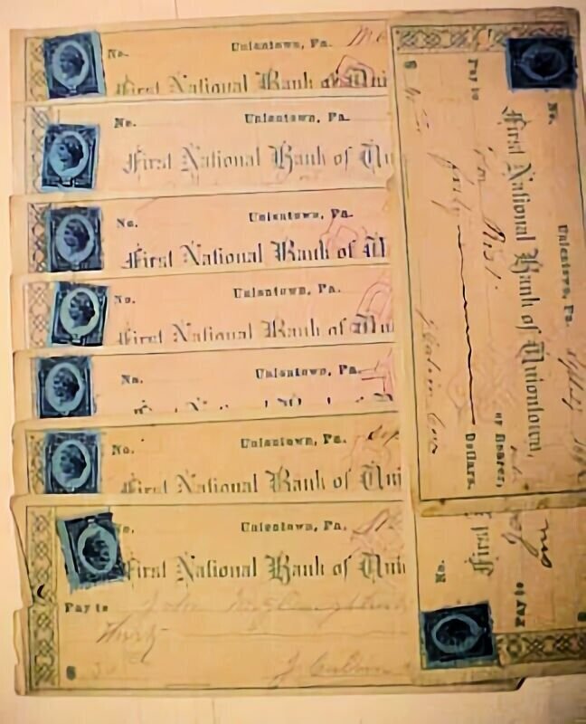 US CHECKS OF 1880'S X 9 