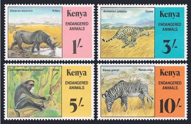 Kenya 355-358,359,MNH.Mi 348-351,Bl.26.Endangered Wildlife 1985:Rhinoceros,Zebra