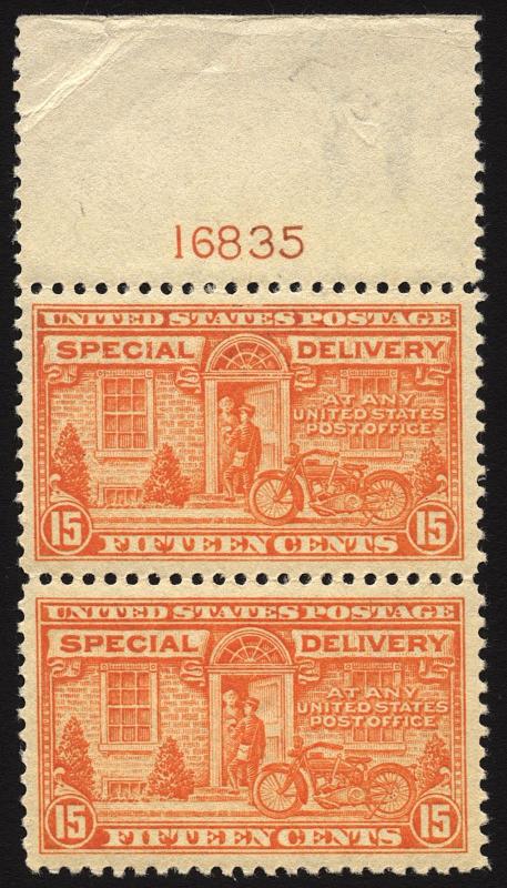 #E13 15c Orange Spec Delivery 1925 Durland Plate #16835 XF Pair MNH Gem Fresh