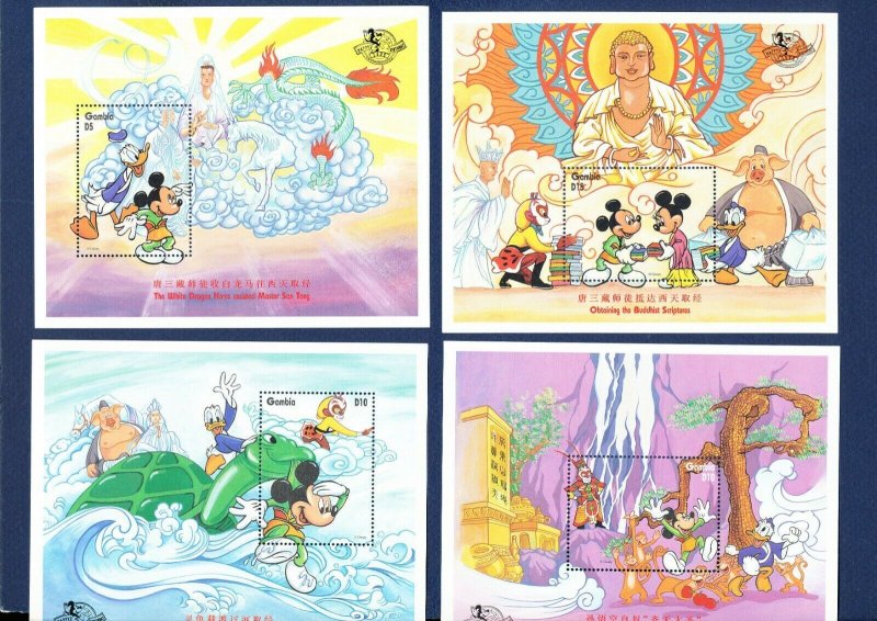 GAMBIA -   -  FVF MNH  - four S/S -- DISNEY Mickey Mouse Birthday -- TWO SCANS 