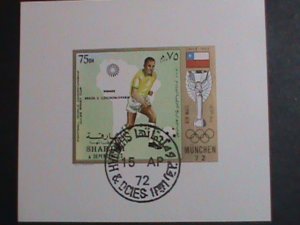 SHARJAH 1972-OLYMPIC GAMES MUNICH'72- SOCCER-CHILE- IMPERF-CTO S/S SHEET VF