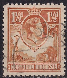 Northern Rhodesia 1938 - 52 KGV1 1 1/2d Yellow Brown used SG 30 ( G346 )
