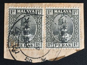 Malaya Japanese Occupation opt PERAK 1c pair on piece SYONAN pmk SG#J272 M3674