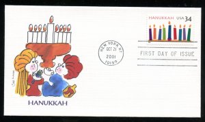 US 3547 Hanukkah -2001 UA Fleetwood cachet FDC