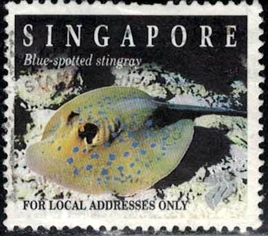 Fish, Blue-Spotted Stingray, Singapore stamp SC#675B used