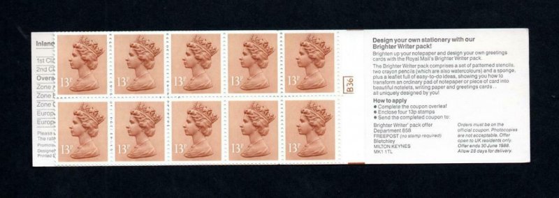 £1.30 'BRIGHTER WRITER' BOOKLET CYLINDER B36 pB62 ROW 2 MCC £45