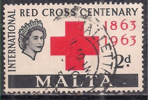 Malta 1963 QE2 2d Red Cross SG 312 used ( 1492 )