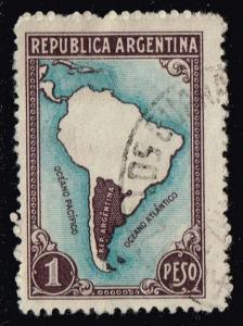 Argentina #536 Map of South America; Used (0.25)