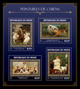 Art Stamps Niger 2016 MNH Dogs on Paintings Charles Burton Barber 4v M/S