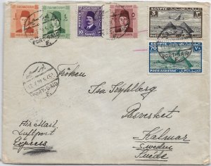 Port Said, Egypt to Kalruar, Sweden 1938 Express Airmail (53801)