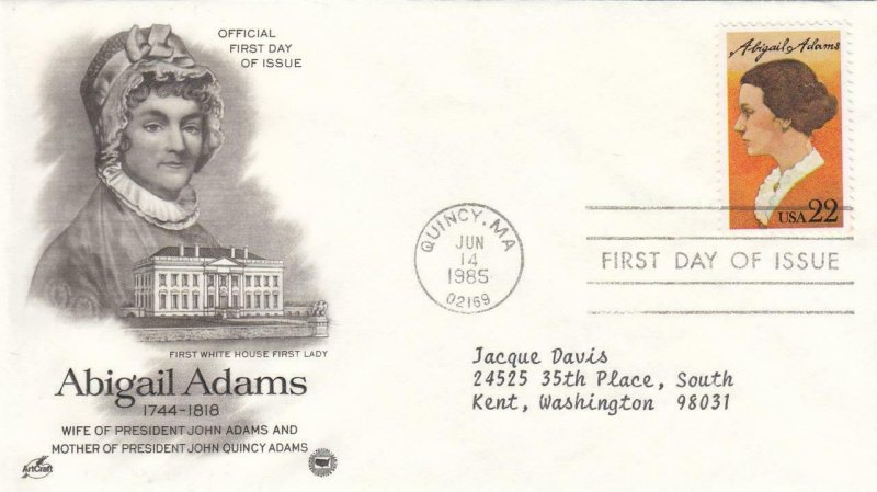 1985, Abigail Adams, Artcraft, FDC (D7849)