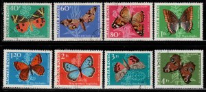 Hungary #1966-73 ~ Cplt Set of 8 ~ Butterflies & Moths ~ CTO, MX  (1969)