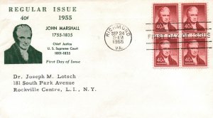 SCOTT 1050a (wet printing) JOHN MARSHALL BLOCK OF 4 ON CACHET COVER 1955