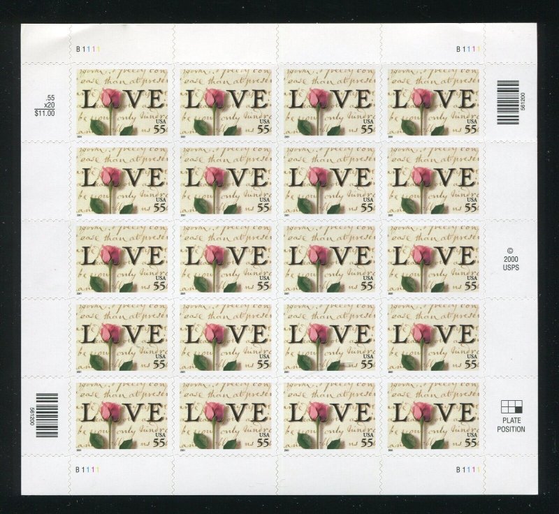 3499 Abigail Adams Love Letter of 20 55¢ Stamps 2001 MNH  