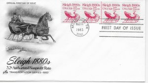 US Scott #1900, First Day Cover 3/21/83 Memphis Plate #1 Coil Sleigh