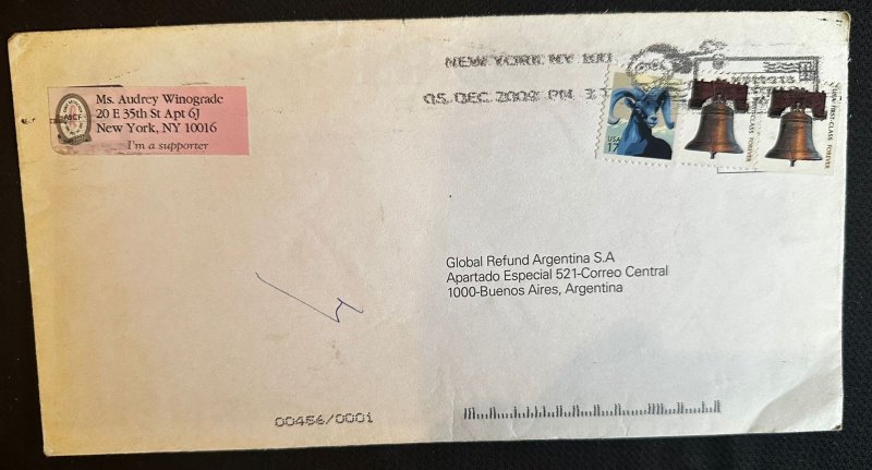 CM) 2009. UNITED STATES. ENVELOPE SENT ARGENTINA. MULTIPLE STAMPS. XF