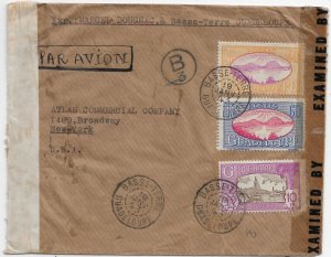 Basse-Terre, Guadeloupe to New York, NY 1943 Airmail. French & U.S. Cens (C5536)