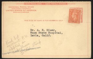 USA 1926 Issue 3c McKinley Reply Card Returned Brazil Sea Mail Foreign Us 111747