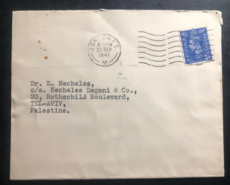 1941 London England Pale Color Printings Cover To Tel Avi Palestine