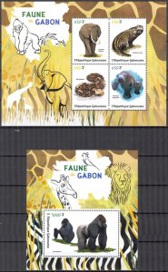 Gabon 2018 Fauna of Gabon Elephant Snakes Gorilla Sheet + S/S MNH