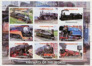 Turkmenistan 1999 TRAINS & LOCOMOTIVES OF THE WORLD Sheet Perforated Mint (NH)