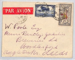 France Cols MOROCCO Cover Air Mail 2F MERSON OVERPRINT 1926 Leeds {samwells}ZF33