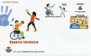 Spain 2021 FDC Inclusive Sports Stamps Basketball Tennis Archery 1v S/A Set