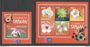 2015 Union Island Flowers Of Taiwan #7604-07 Michel 21 Euro Kb+Bl ** Pk450
