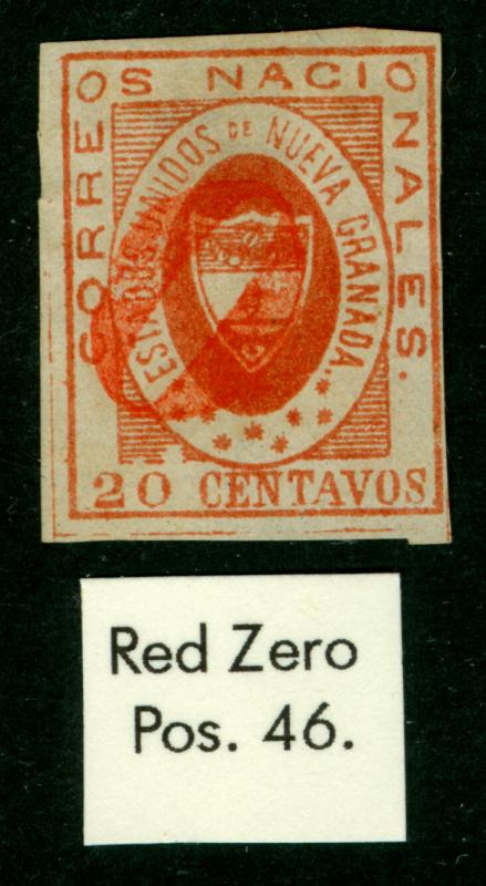 COLOMBIA 1861 ARMS of New GRANADA 20c red Sc# 17  used  ZERO red cancel VF