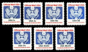 Scott O127-O133 1c to $5.00 Official Issues Mint F-VF NH Cat $13.75