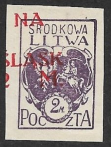 CENTRAL LITHUANIA 1921 2m+2m SILESIAN PLEBISCITE Misplaced Ovpt Sc B5 MNGAP