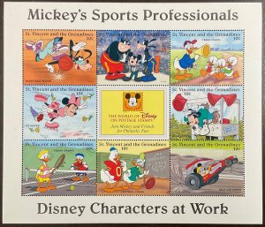 St Vincent Grenadines Disney Mickey’s Sports Professionals Sheet of 8 1996