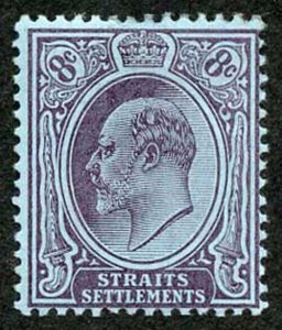 Straits Settlements SG126 8c purple/blue wmk Crown CA (top Value) m/m