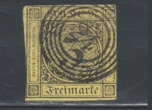 German States - Baden 1851 Value Numeral 3kr Scott # 2 Used