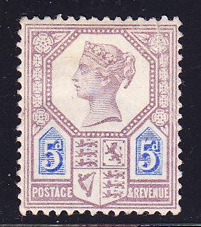 Great Britain 1887 5d Queen Victoria Jubilee  F/VF/Mint(*)