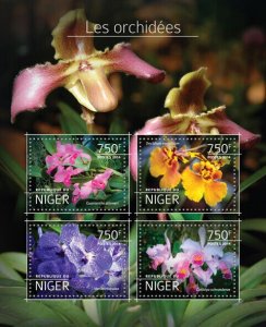 Flowers Orchids Stamps Niger 2014 MNH Cattleya Oncidium Orchid Flora 4v M/S