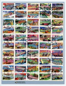 US Stamp #3561-3610 Greetings from America - Full Pane of 50 - 34c - FDI